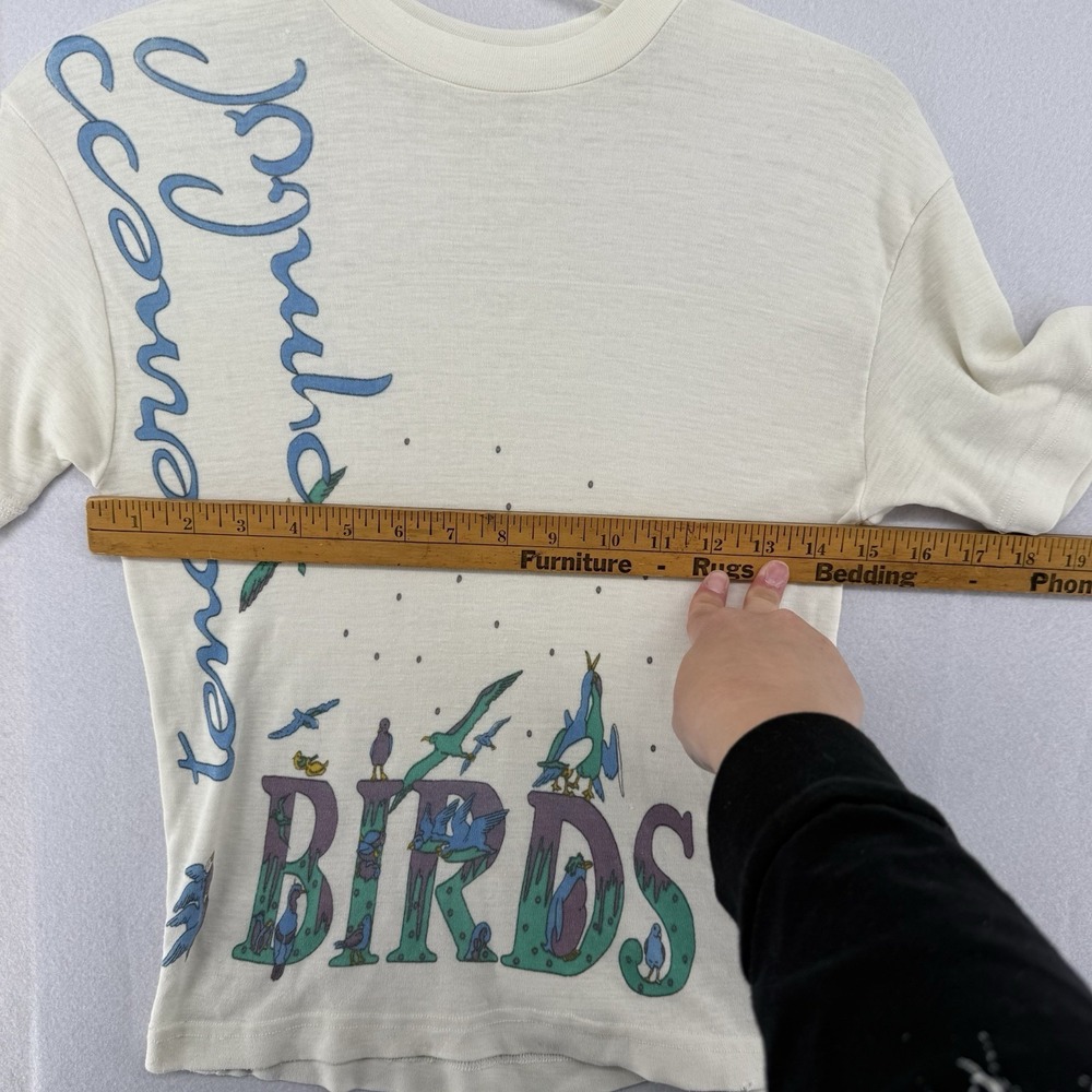 Vintage Bird Graphic T-shirt Single Stitch Cream Nature Wildlife Tee Retro 15x20 - Picture 3 of 6